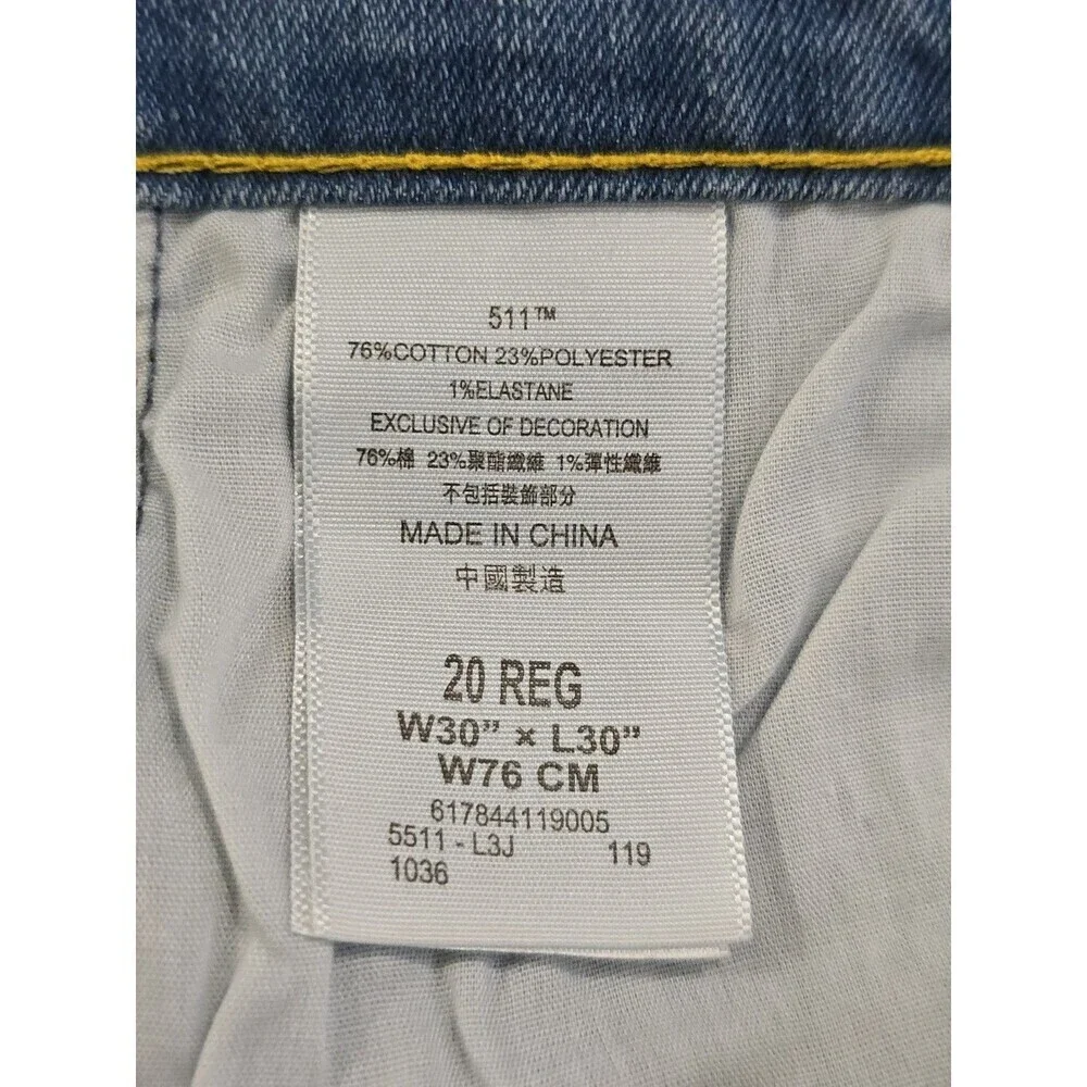 Levis 511 Slim Fit Jeans Mens 30x30 Light Wash Stretch Denim NWT
